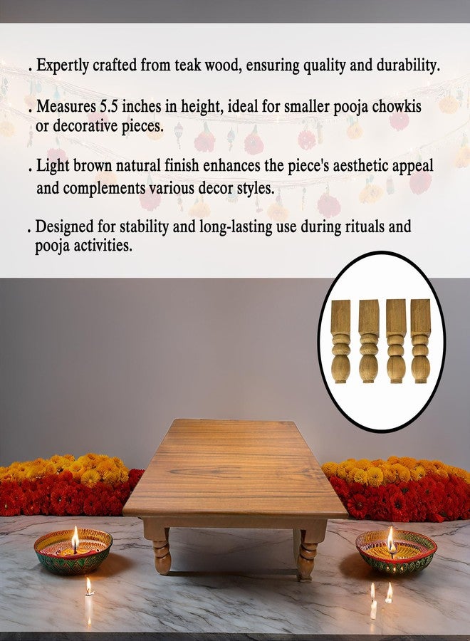 ASHOFY Handmade Wooden Pooja chowki Leg Small Size Raw Without Polish Leg (Height -5.5") - Image 5